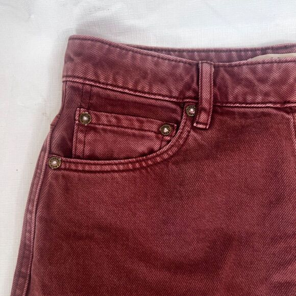 We the Free Zip It Up Denim Mini Skirt Raw Hem Maroon Size 27 Streetwear Basic - Picture 4 of 9